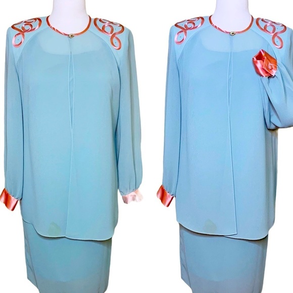 Vintage dress SET 60s 70s PATRA sz S/M Petite embroidery rhinestone silk wedding - Picture 3 of 17